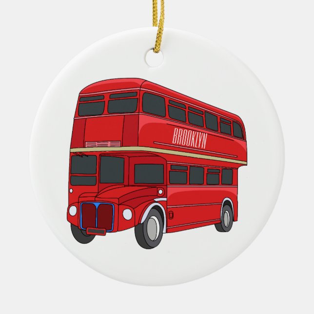 Double-decker bus cartoon illustration ceramic tree decoration (Front)