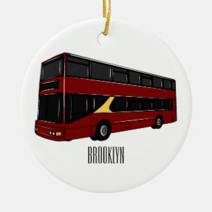 Double-decker bus cartoon illustration ceramic tree decoration