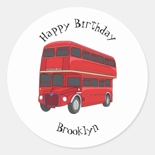 Double-decker bus cartoon illustration  classic round sticker (Front)
