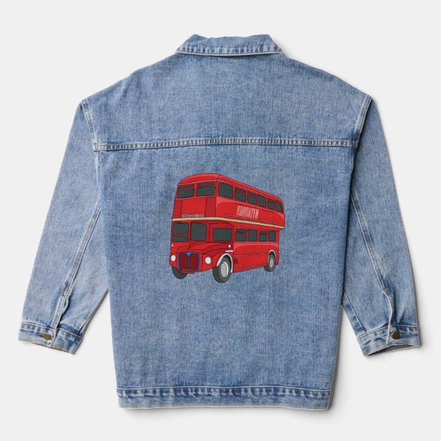 Double-decker bus cartoon illustration denim jacket (Back)