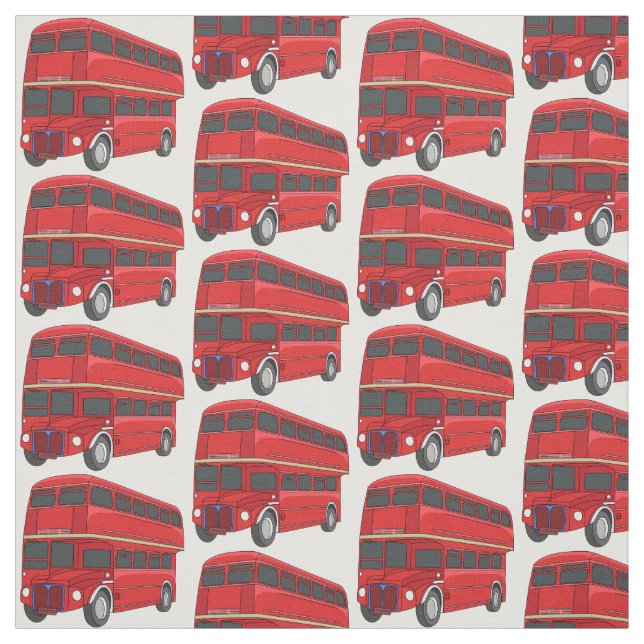 Double-decker bus cartoon illustration fabric (Swatch)