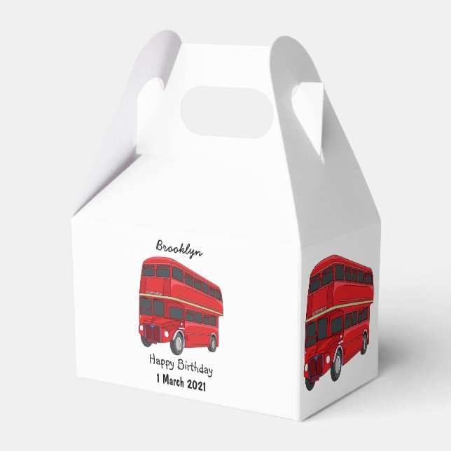 Double-decker bus cartoon illustration favour box (Front Side)