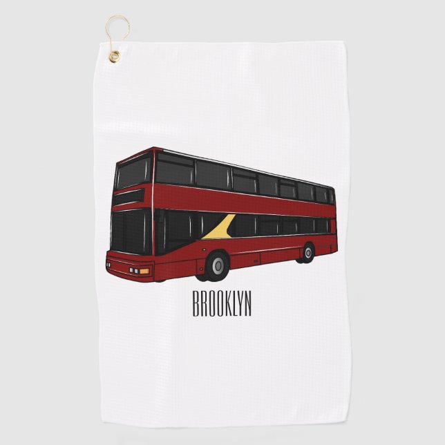 Double-decker bus cartoon illustration golf towel (Front)