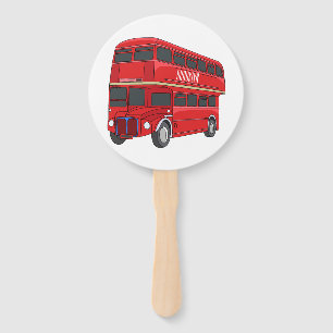 Double-decker bus cartoon illustration hand fan