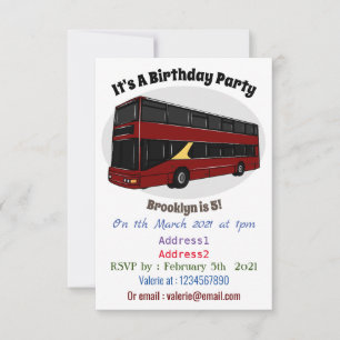 Double-decker bus cartoon illustration invitation