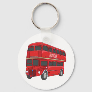 Double-decker bus cartoon illustration key ring