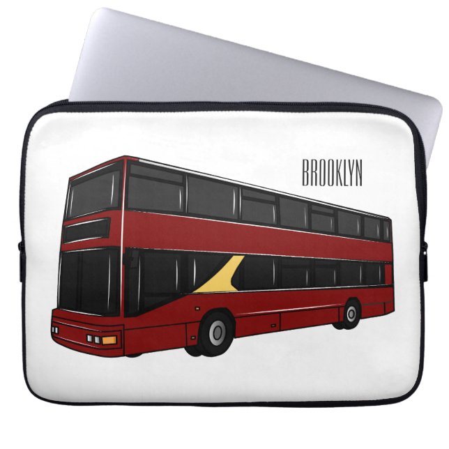 Double-decker bus cartoon illustration laptop sleeve (Front)
