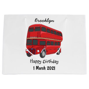 Double-decker bus cartoon illustration  large gift bag