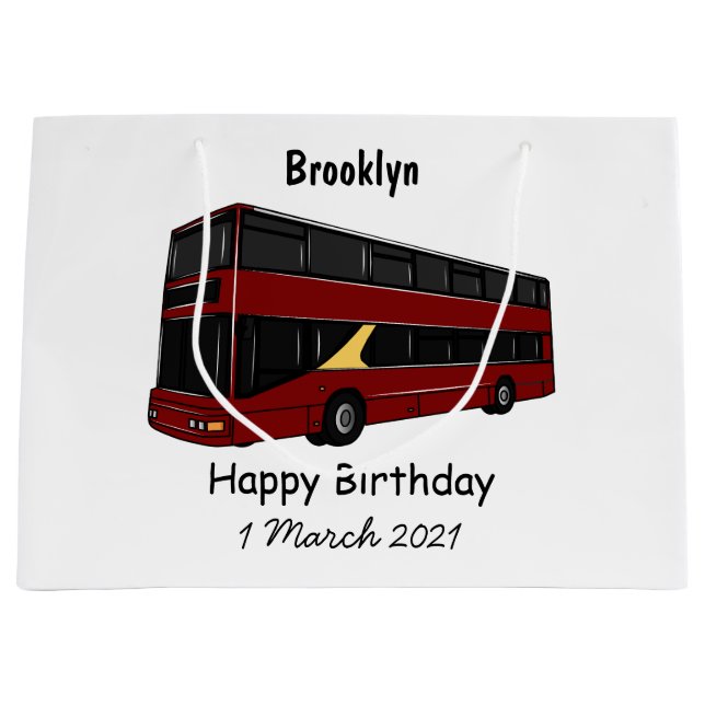 Double-decker bus cartoon illustration large gift bag (Front)
