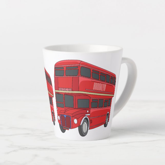 Double-decker bus cartoon illustration latte mug (Right Angle)