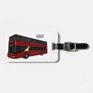 Double-decker bus cartoon illustration luggage tag