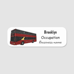 Double-decker bus cartoon illustration name tag