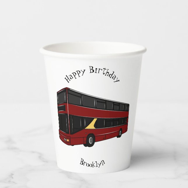 Double-decker bus cartoon illustration paper cups (Front)