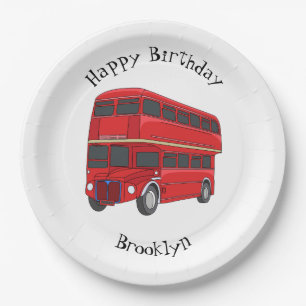 Double-decker bus cartoon illustration paper plate