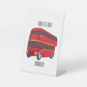 Double-decker bus cartoon illustration pedestal sign