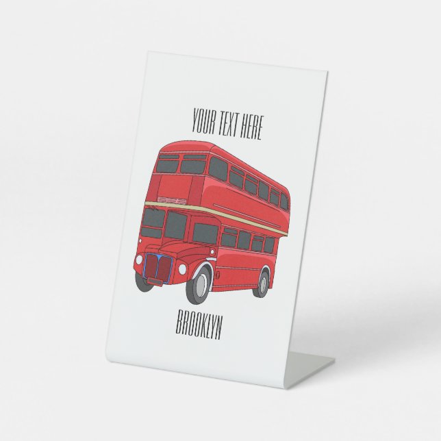 Double-decker bus cartoon illustration pedestal sign (Front)