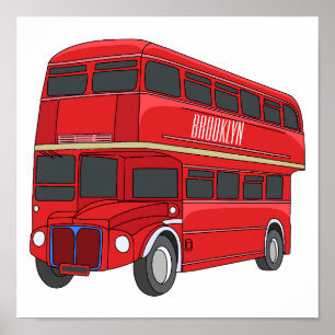 Double-decker bus cartoon illustration poster