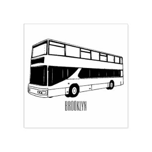 Double-decker bus cartoon illustration rubber stamp