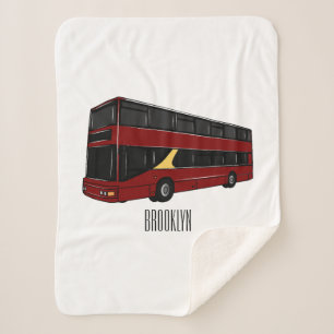 Double-decker bus cartoon illustration sherpa blanket