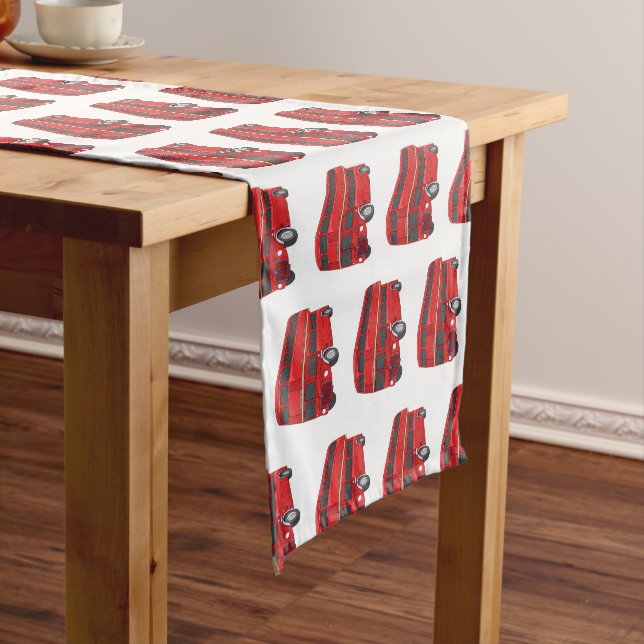 Double-decker bus cartoon illustration short table runner (In Situ)