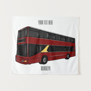 Double-decker bus cartoon illustration tapestry