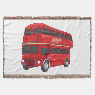 Double-decker bus cartoon illustration throw blanket