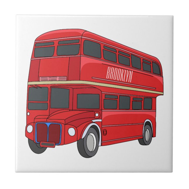 Double-decker bus cartoon illustration tile (Front)