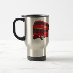 Double-decker bus cartoon illustration travel mug