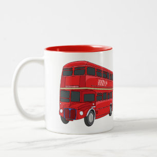 Double-decker bus cartoon illustration Two-Tone coffee mug