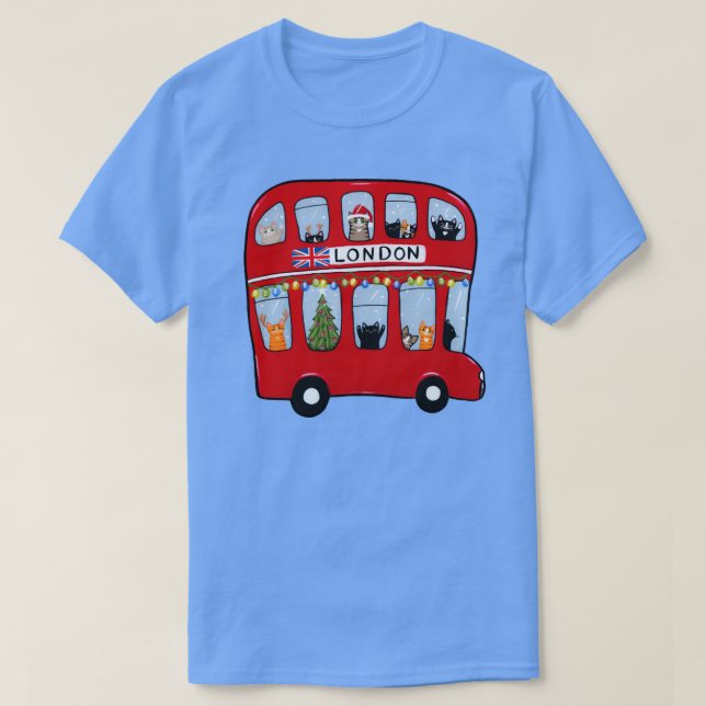Double Decker Bus Christmas Cats T-Shirt (Design Front)