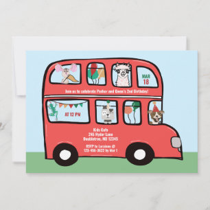 Double Decker Bus Combined Joint Birthday Party Invitation