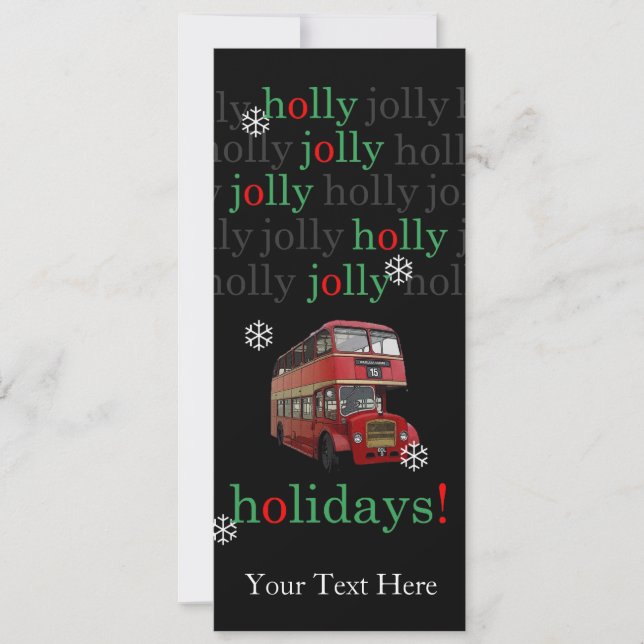 Double-decker Bus Holly Jolly Holiday Card (Front)