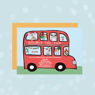 Double Decker Bus Joint Birthday Party Invitation