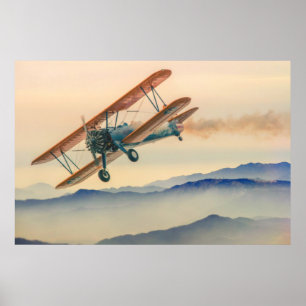 double decker oldtimer propeller plane poster