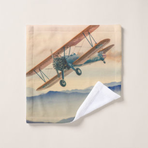 Double decker oldtimer propeller plane wash cloth