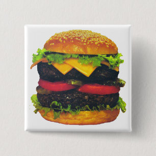 Double Deluxe Hamburger with Cheese 15 Cm Square Badge