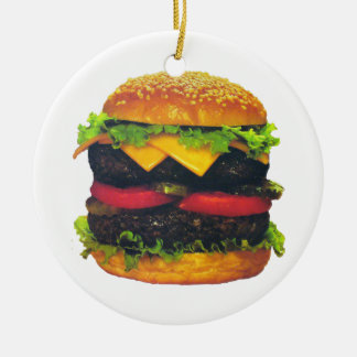 Double Deluxe Hamburger with Cheese Ceramic Tree Decoration
