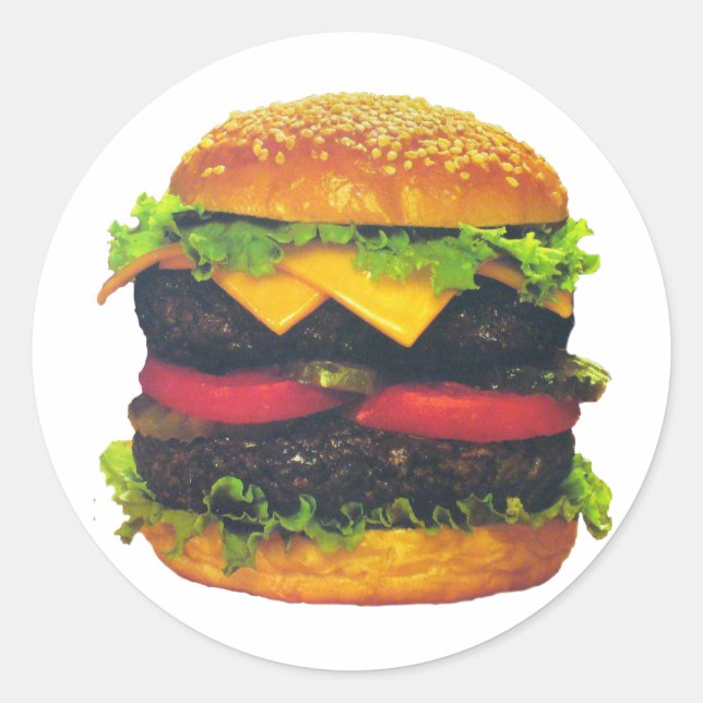 Double Deluxe Hamburger with Cheese Classic Round Sticker (Front)