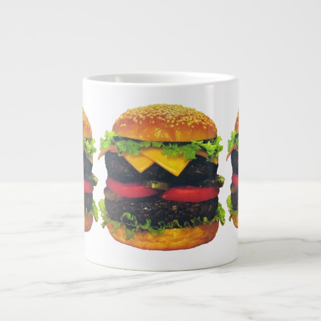 Double Deluxe Hamburger with Cheese Large Coffee Mug (Front)