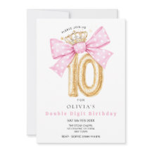 Double Digit, 10th Birthday Bow Invitation