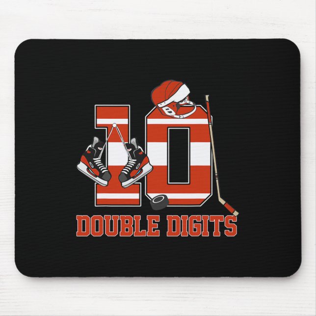 Double Digits 10 Years Old Birthday Hockey 10th Bd Mouse Pad (Front)