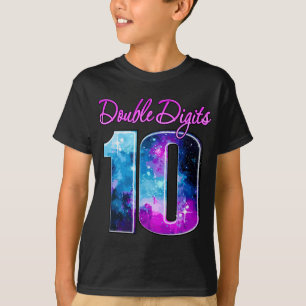 Double Digits 10 Years Old Galaxy Theme, Blue Pink T-Shirt
