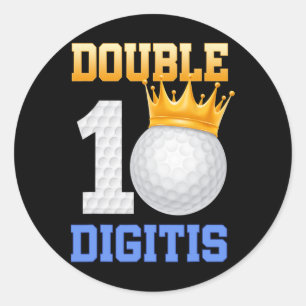 Double Digits 10th Birthday 10 Year Old Golfer Gol Classic Round Sticker