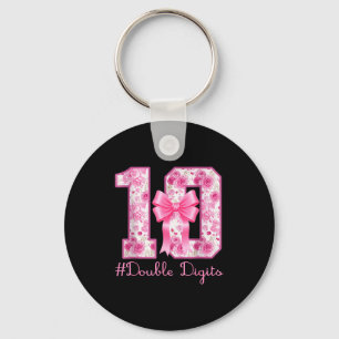 Double Digits 10th Birthday Girl Nk Coquette Bow 1 Key Ring