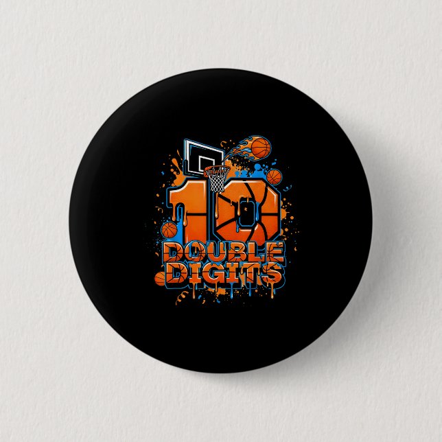 Double Digits Birthday 10 Year Old Boy Basketball  6 Cm Round Badge (Front)