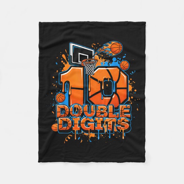 Double Digits Birthday 10 Year Old Boy Basketball  Fleece Blanket (Front)