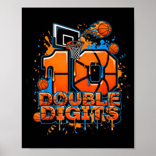 Double Digits Birthday 10 Year Old Boy Basketball Poster