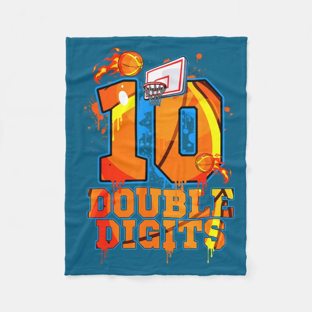 Double digits birthday boy basketball 10 year old fleece blanket (Front)