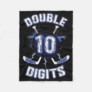 Double Digits Birthday Decorations Ice Hockey 10th Fleece Blanket