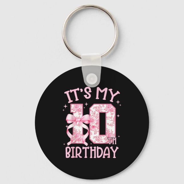 Double Digits Birthday Girl 10th Birthday Coquette Key Ring (Front)
